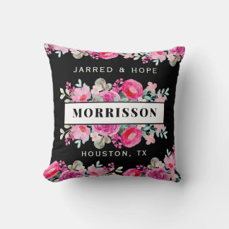 Coussin Bouquet de fleurs personnalisé à l'aquarelle rose