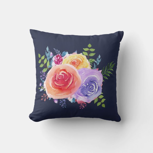 Coussin Bouquet de fleurs Rose aquarelle (Recto)
