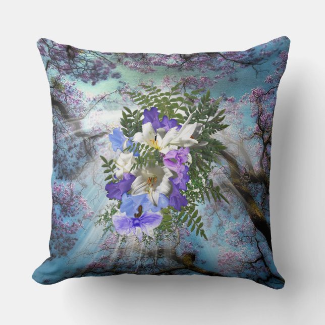 Coussin Bouquet de jacaranda et lis blanc (Recto)
