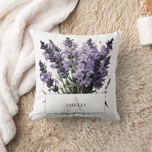 Coussin Bouquet de lavande aquarelle personnalisé (Couverture)
