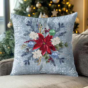 Coussin Bouquet de Noël Dusty Blue Poinsettia