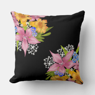 Coussin Bouquet de printemps fleurs florales rose jaune bl