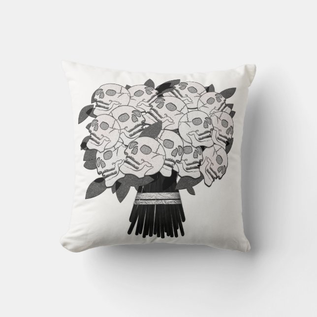 Coussin Bouquet de Roses du crâne noir et blanc (Recto)