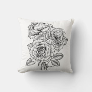 Coussin Bouquet de roses en noir et blanc