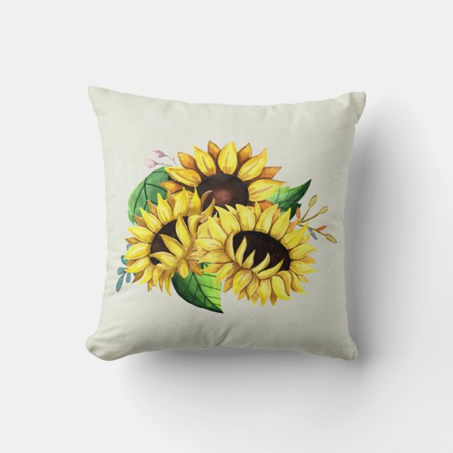 Coussin Bouquet de tournesol jaune en aquarelle (Recto)