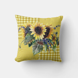 Coussin Bouquet de tournesol sur Motif En vichy Jaune