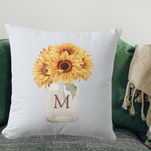 Coussin Bouquet de tournesols rustique aquarelle dans un p