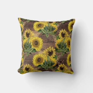 Coussin Bouquet de tournesols rustique Fleurs vintage de f