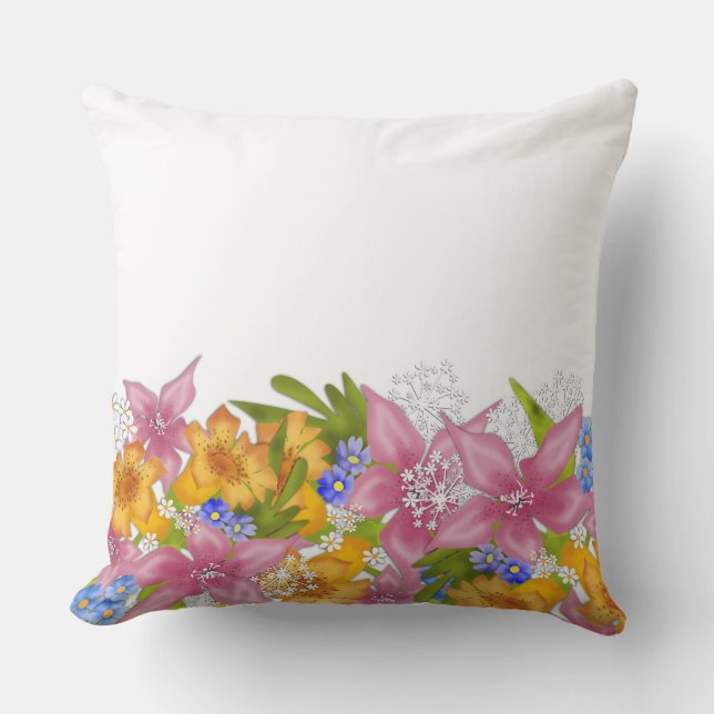 Coussin Bouquet d'été fleurs florales rose jaune bl (Recto)