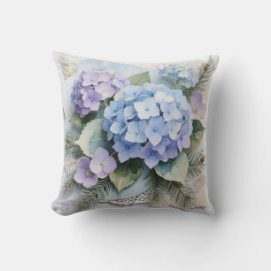 Coussin Bouquet d'hortensias bleus Aquarelle Sérénité