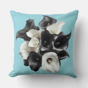Coussin 🖤🤍 Bouquet Élégant de Lys Noirs et Blancs