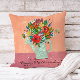 Coussin Bouquet fleuri de la fête des mères rose