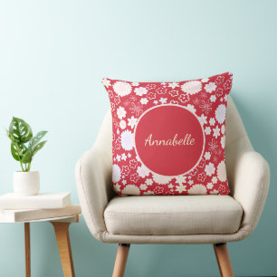 COUSSIN BOUQUET FLEURIER CRÈME MODÈLE FLORAL ROUGE AVEC TE