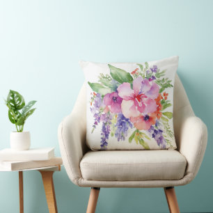 Coussin Bouquet floral aquarelle
