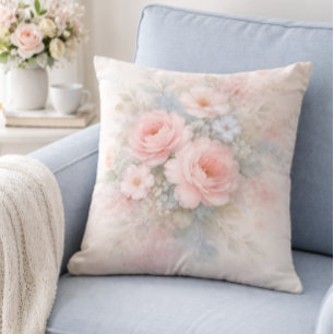 Coussin Bouquet floral aux pastels doux