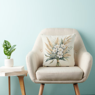 Coussin Bouquet floral ivoire aquarelle