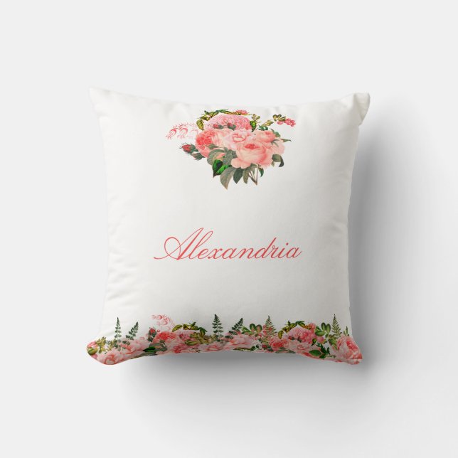 Coussin Bouquet floral rose pâle personnalisé (Recto)