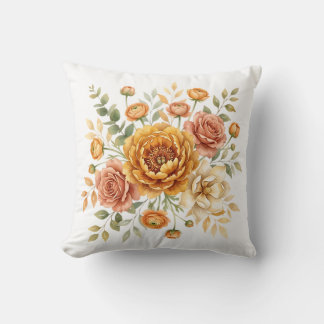 Coussin Bouquet floral vintage ocre et rose