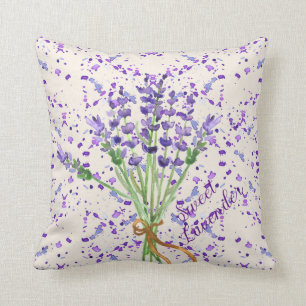 Coussin Bouquet pourpre de fleur de lavande douce
