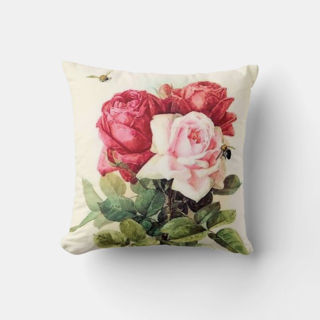 Coussin Bouquet rose victorien vintage (Recto)