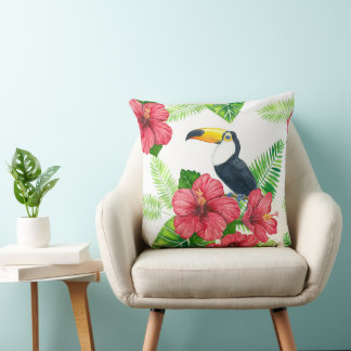 Coussin Bouquet Toucan et tropical