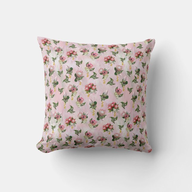 Coussin Bouquets de fleurs de Protea avec feuilles de saug (Recto)