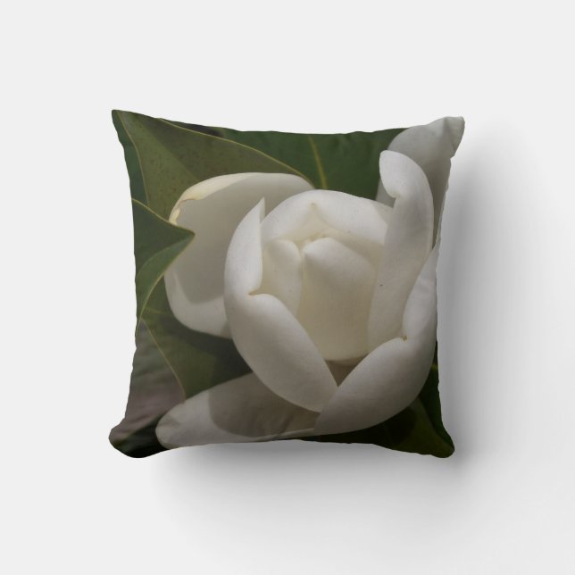 Coussin bourgeon floral blanc de magnolia du sud (Recto)