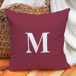 Coussin Bourgogne Blanc Monogramme Initiale