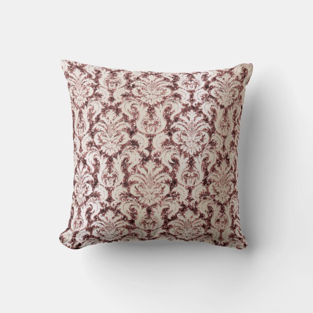 Coussin Bourgogne Damask Rose Or Sequin Ivory Pearl (Recto)