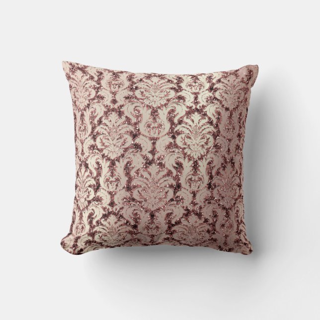 Coussin Bourgogne Damask Rose Rose Or Blush Sequin Pearl (Recto)