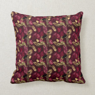 Coussin Bourgogne et Or Série Léopard Design 12