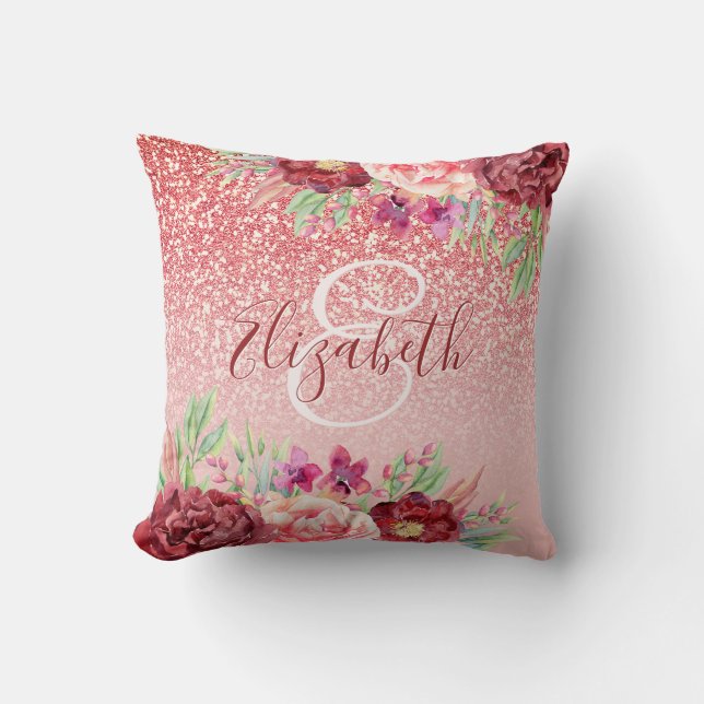 Coussin Bourgogne Floral Rose Gold Parties scintillant per (Recto)