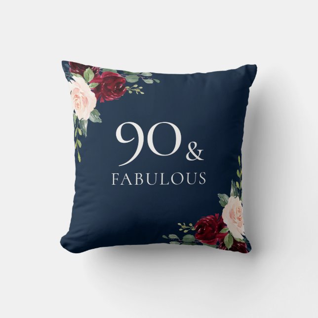 Coussin Bourgogne & Marine, Aquarelle Blush 90e anniversai (Recto)