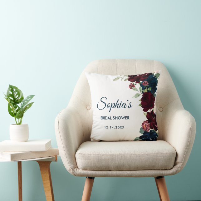 Coussin Bourgogne & Navy Fleurs bleues Fête des mariées ru (Chaise)
