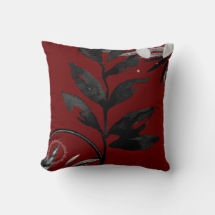 Coussin Bourgogne Noir & Gris Artistique Aquarelle Feuille