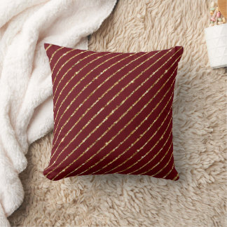 Coussin Bourgogne Pailleté Doré Rayure ,Noël Élégant