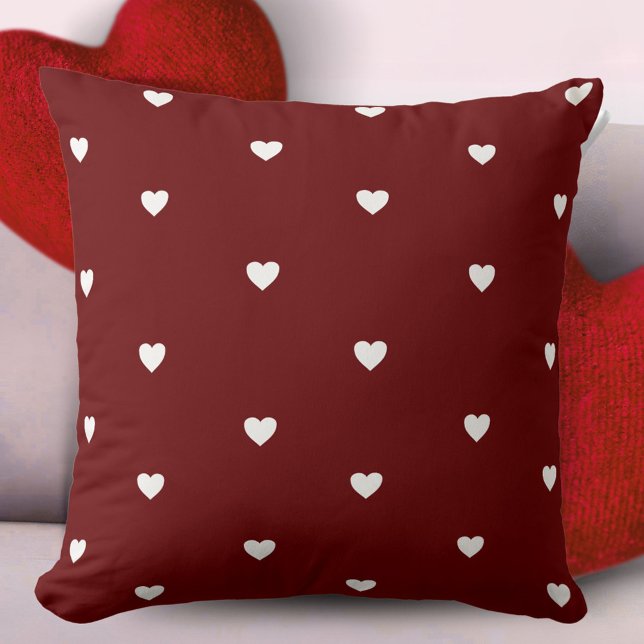 Coussin Bourgogne Rouge Blanc Coeur Motif Saint Valentin (Créateur téléchargé)