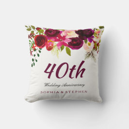 Coussin Bourgogne Ruby Rouge Floral 40e anniversaire Maria