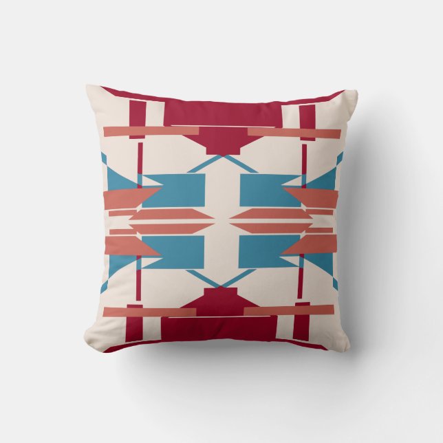 Coussin Bourgogne Turquoise Beige Sud-Ouest Look Mosaic (Recto)
