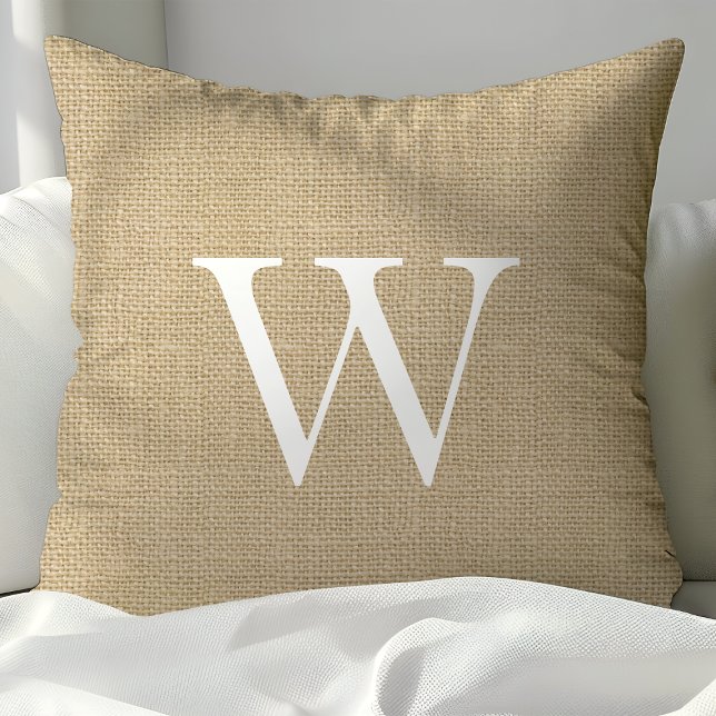 Coussin Bourrage Tan Rustique Monogramme Personnalisé Écou (Créateur téléchargé)