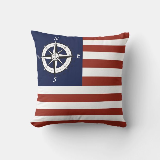 Coussin Boussole nautique / Bande du drapeau américain (Recto)