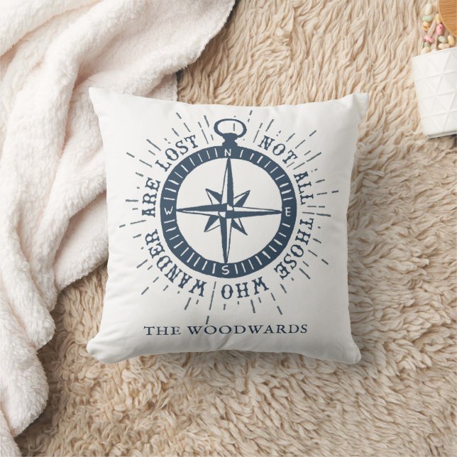 Coussin Boussole nautique et citation Nom de famille perso (Couverture)