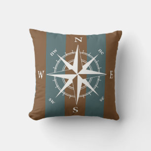 Coussin Boussole rétro boussole turquoise brun muet
