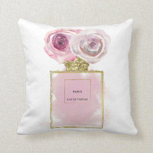 Coussin Bouteille de parfum de mode florale Roses roses Gl