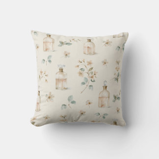 Coussin Bouteilles de parfum élégantes et aquarelle de fle