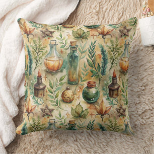 Coussin Bouteilles de sorcellerie mystique Vert Marron