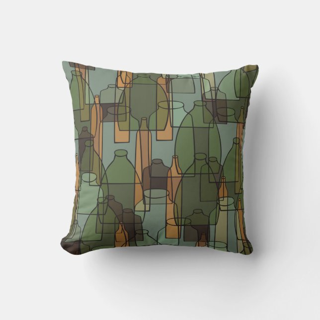 Coussin Bouteilles, jarres et verres vintages motif (Recto)