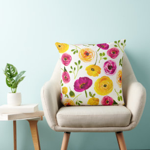 Coussin Bouteilles Perses Aquarelle Florale Rose&Jaune