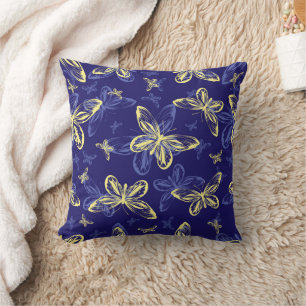 Coussin Bouton bleu et jaune mou Motif illustré