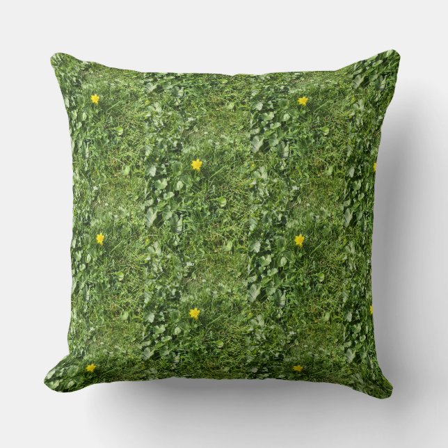 Coussin Boutons Jaunes En Herbe Verte (Recto)